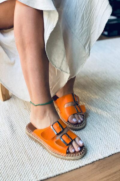 Mida Shoes Ykita Turuncu Deri Terlik