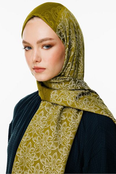Mooncorn Nora Pattern Double Sided Shawl Oil Green-Ecru