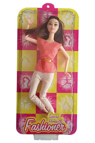 Fashionery Kahverengi Saçlı Sonsuz Hareket Bebeği 30 cm Turuncu Krem Kıyafetli Fashioner Manken Oyuncak Bebek