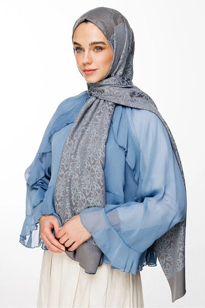 Mooncorn Nora Pattern Double Sided Shawl Dark Gray-Light Blue
