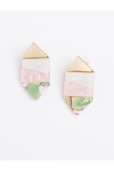 Jimmy Key Pink Color Block Asymmetrical Patterned Earrings