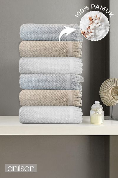 Anılsan Set of 6 Jelena Hand Towels - 50X90 Cm, 225 Gr, 100% Cotton, Spa and Hotel Towels, Suitable for Daily Use