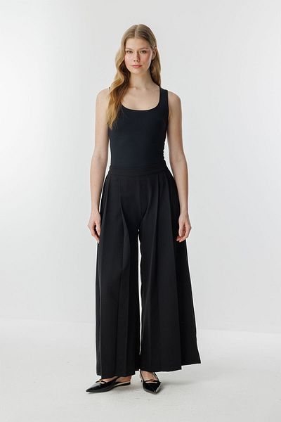 Hooopstore Μαύρο παντελόνι με διπλή πλισέ μπροστά