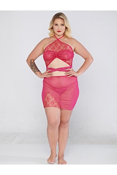 PRIMODA Fancy Plus Size Short Sexy See-Through Panty Tulle Lace Fancy Nightgown