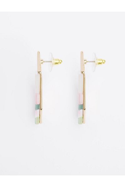 Jimmy Key Pink Color Block Asymmetrical Patterned Earrings