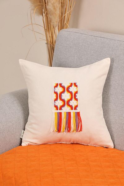 Aisha's Design Colorful Fringed and Motif Throw Pillow Cover 45X45Cm,K-444