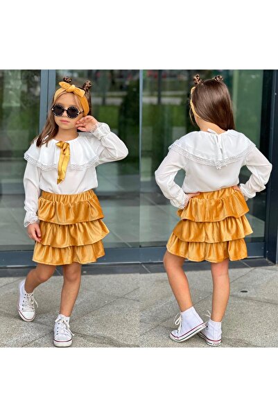 RAPAPA Girl's Flounce Top Lace Embroidered Ruffle Skirt Suit 2909