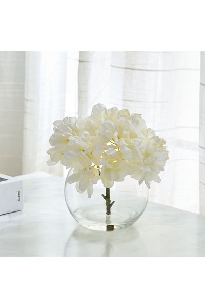 Home Box Liara Hydrangea Flower Arrangement with Still Water in Glass Pot 28 cm