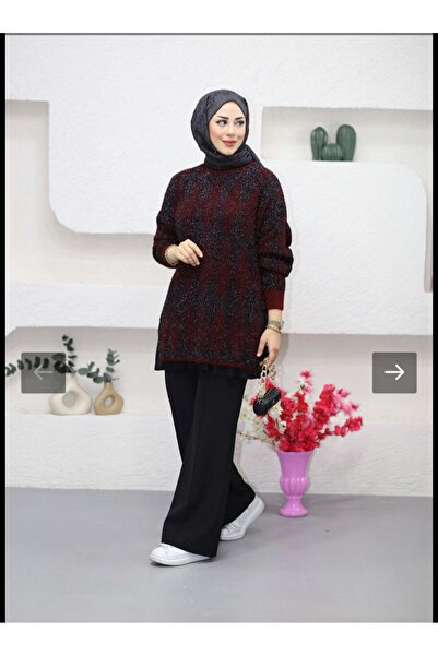 MY CİTY YASEMEN Women's Zigzag Pattern Silvery Knitting Sweater Tunic