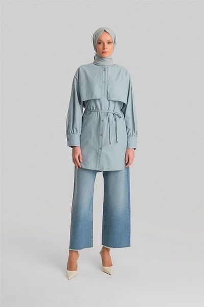 Armine Cămașă din bumbac model Foggy Blue Orth3442 - Windbreaker