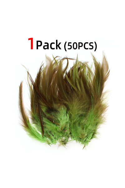 Choice عبوة من 50 قطعة زيتونية اللون، 50 قطعة/عبوة من ريش الديك الملون، ريش ر...