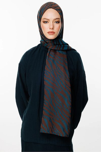 Mooncorn Şal cu model Riad pe două feţe Bitter Brown-Petrol Blue