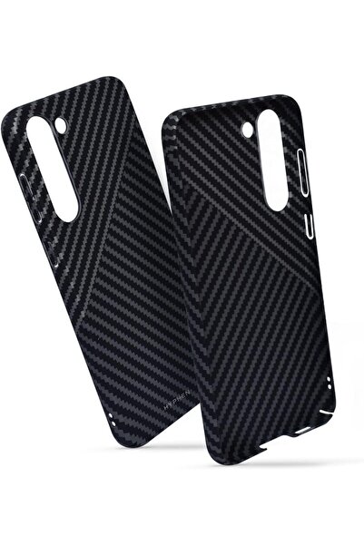 HYPHEN جراب من ألياف الكربون ثنائي اللون لهاتف Samsung S23 Plus، أسود/أبيض