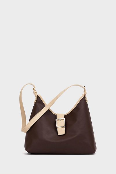 Madamra Brown Women's Gold Buckle Detailed Hand and Shoulder Bag