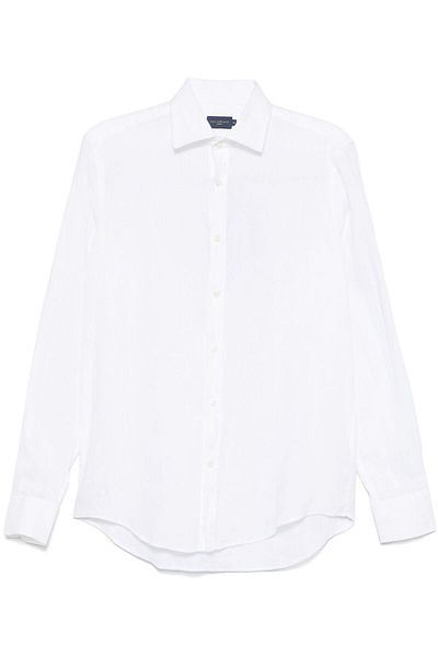 PAUL&SHARK Men's Regular Fit 100% Linen Solid Long Sleeve White Shirt 25413006 Cf-010