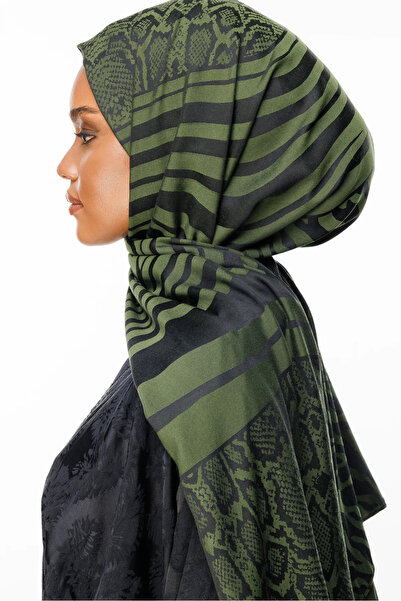 Mooncorn Riad Pattern Double Sided Shawl Black-Khaki