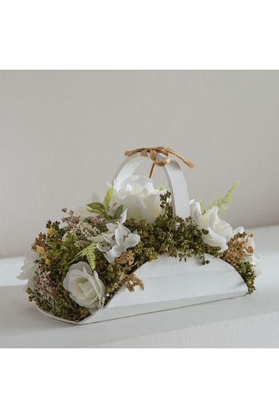 Home Box Caven Mix Rose Arrangement in Halfmoon Basket with Handle 21x13x13 cm