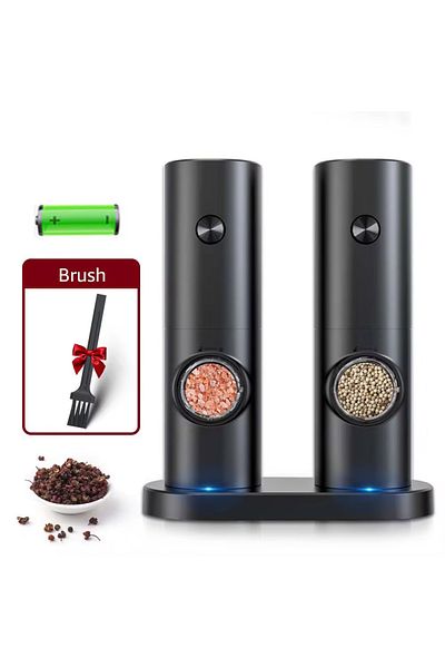 Choice Light Grey Electric Automatic Mill Pepper And Salt Grinder With Base Set Battery Powered With LED Li