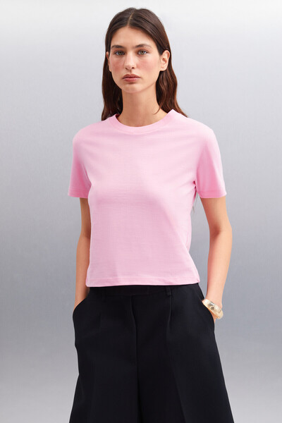 GRIMELANGE Melany Damen-T-Shirt aus 100 % Bio-Baumwolle mit Rundhalsausschnitt in Rosa