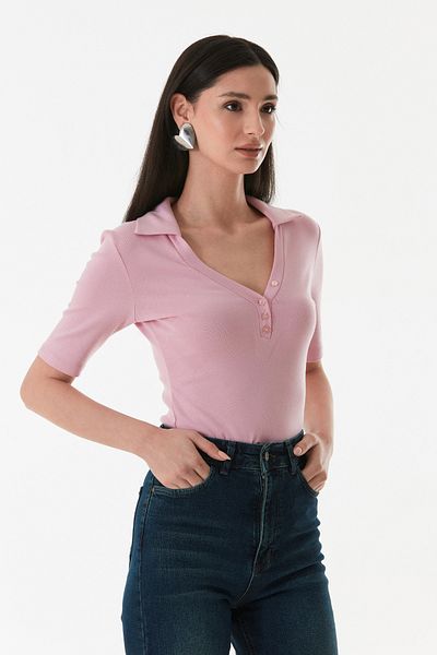 Fulla Moda Μπλούζα Lycra με γιακά Polo με κουμπιά μπροστά
