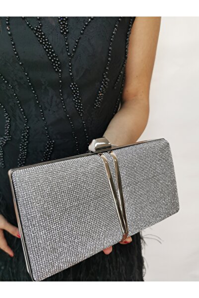 BEEGİ CONCEPT Women's Big Platinum Evening Clutch Night Chain Wedding Bag