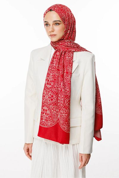 Mooncorn Μαροκινό μοτίβο διπλής όψης σάλι Claret Red-Mint Green