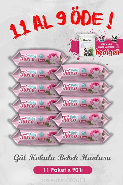 Baby Turco Buy 11 Pay 9 Baby Wet Wipes, Rose Scented 90 Sheets and Rosie
