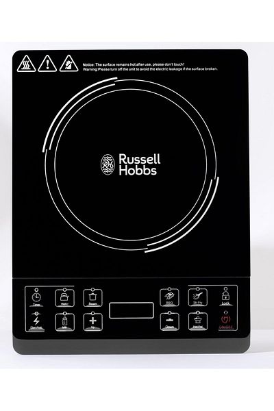 RUSSELL HOBBS Infrared Single Burner, 2000W, 80℃-650℃, Push Button Control, 3hr Timer, Safety Lock.