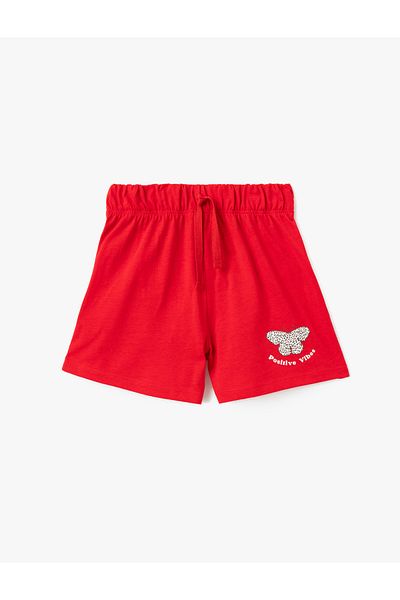 Koton Butterfly Printed Lace-Up Waist Cotton Shorts
