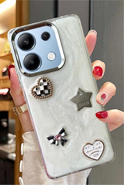 3GEN CASE Xiaomi Redmi Note 13 4G Uyumlu 3D Taş Kurdele Kelebek Kalp Glitter ...