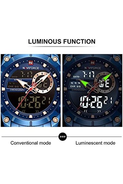 Naviforce Luxury Stainless Steel Watch – Analog-Digital, Waterproof, Sports, Multifunction