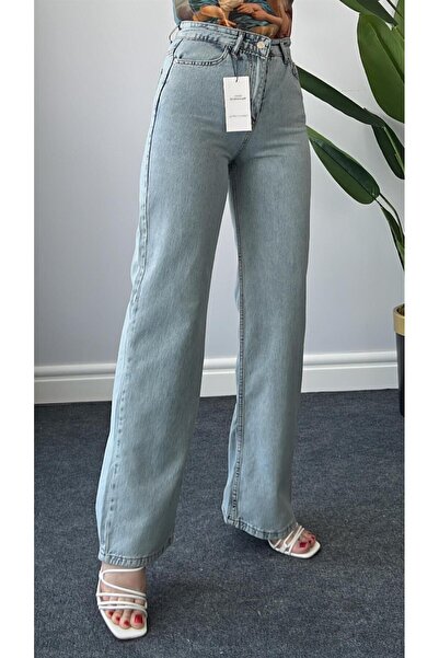 SANTA BELLA جينز دودج باللون الأزرق الفاتح - جينز بالازو ليكرا عالي الخصر، جي...