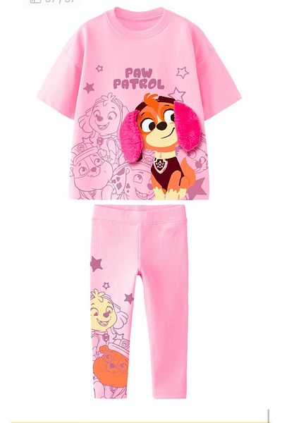 Monila Girl's Swinging Ear Detailed Paw Patrol Printed Combed Cotton Leggings Cotton Bottoming Set