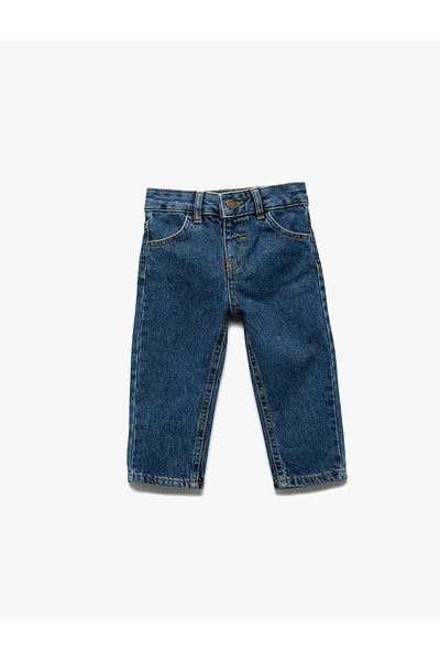 Koton Pantaloni din denim din bumbac cu buzunare cu nasturi cu talie elastică