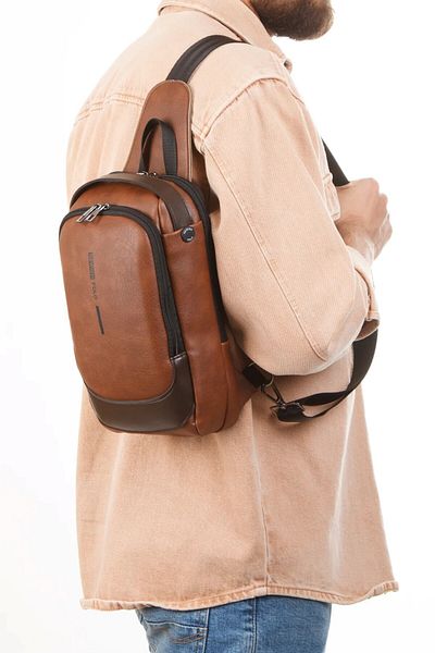 Newish Polo Uziko-Suni Leather Body Bag Cross Backpack with USB Cable Sticker