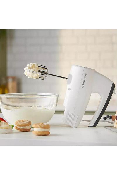 RUSSELL HOBBS خلاط يدوي كهربائي أبيض 27520، 250 واط، 5 سرعات، مضارب، آمن للاستخدام في غسالة الأطباق.