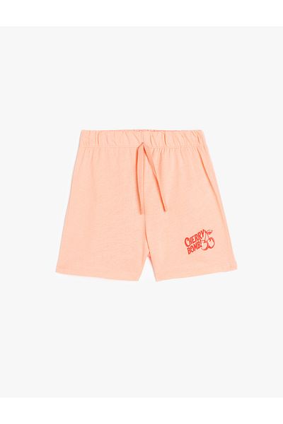 Koton Elastic Waist Cherry Printed Cotton Basic Shorts