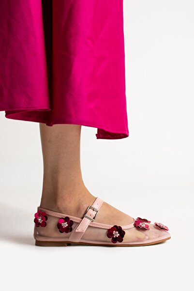 Elyo Lona Payet Çiçek Detay Pembe Babet