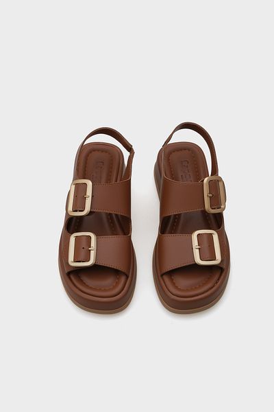 Capone Outfitters Damensandalen mit Schnalle, Keilabsatz und Doppelriemen