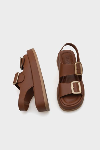 Capone Outfitters Damensandalen mit Schnalle, Keilabsatz und Doppelriemen