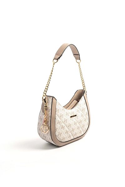 Silver Polo حقيبة كتف نسائية باللون الفضي والبولو باللون البيج - رملي SP1168