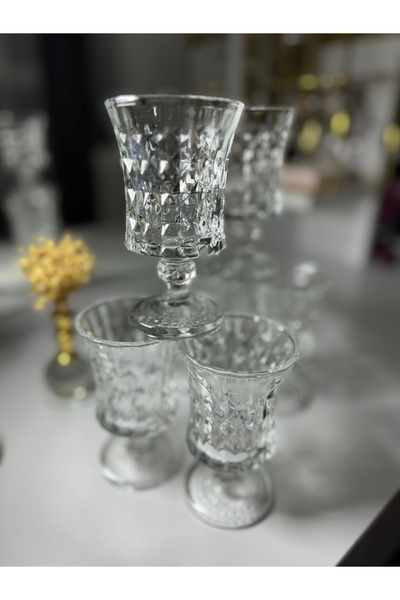 Genel Markalar Crystal Cam Bahamas 6 Adet Ayaklı Kahve Yanı Su Bardağı Su Takımı Seti 105ml