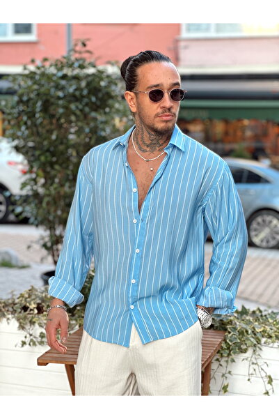 manch collection OVERSİZE ÇİZGİLİ MODAL GÖMLEK