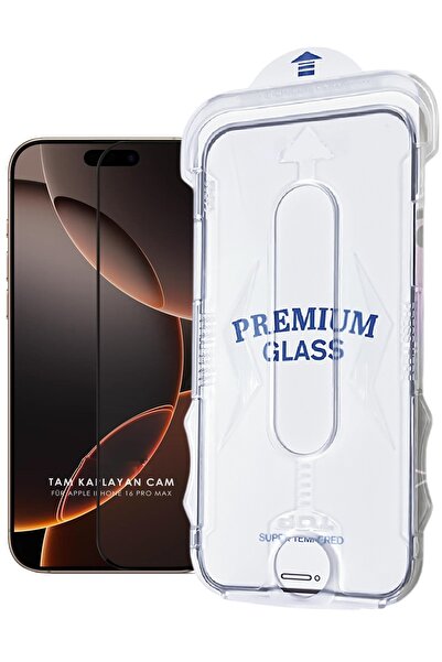 Evax (MAGICBOX TAM) iPhone 16 Pro Max Uyumlu Kolay Kurulum Aparatlı Magic Tam Kaplayan Cam Ekran Koruyucu