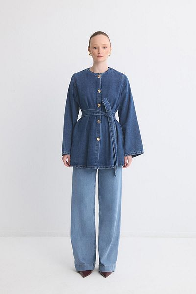 Ahel Tasarım Maria Belted Denim Jacket - Ice Blue