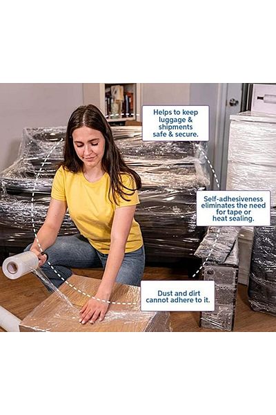 AKDC Clear Stretch Film Wrap, Heavy Duty, Self-Adhering, for Moving, Shipping, Packing (1-Pack)