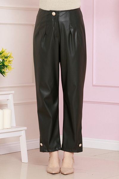 Sevitli Pantaloni din piele kaki - Detaliu cu nasturi