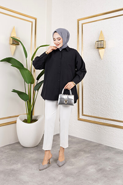 Eliva Γυναικείο μαύρο μακρυμάνικο πουκάμισο Hijab με μονή τσέπη