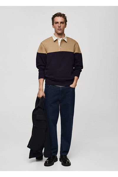 MANGO Man Two-Color Cotton Polo Sweatshirt