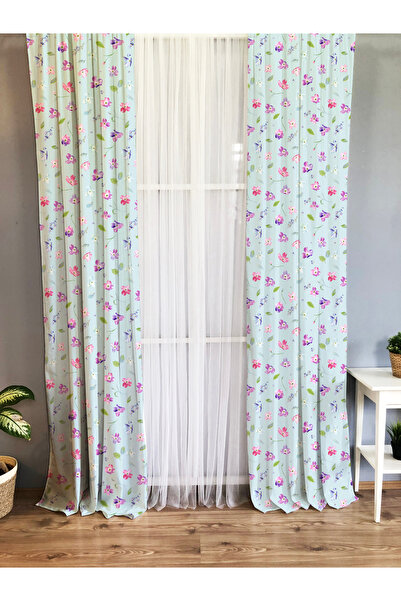 Evmila Tek Kanat Çiçek Desen Fon Perde Modeli F1164